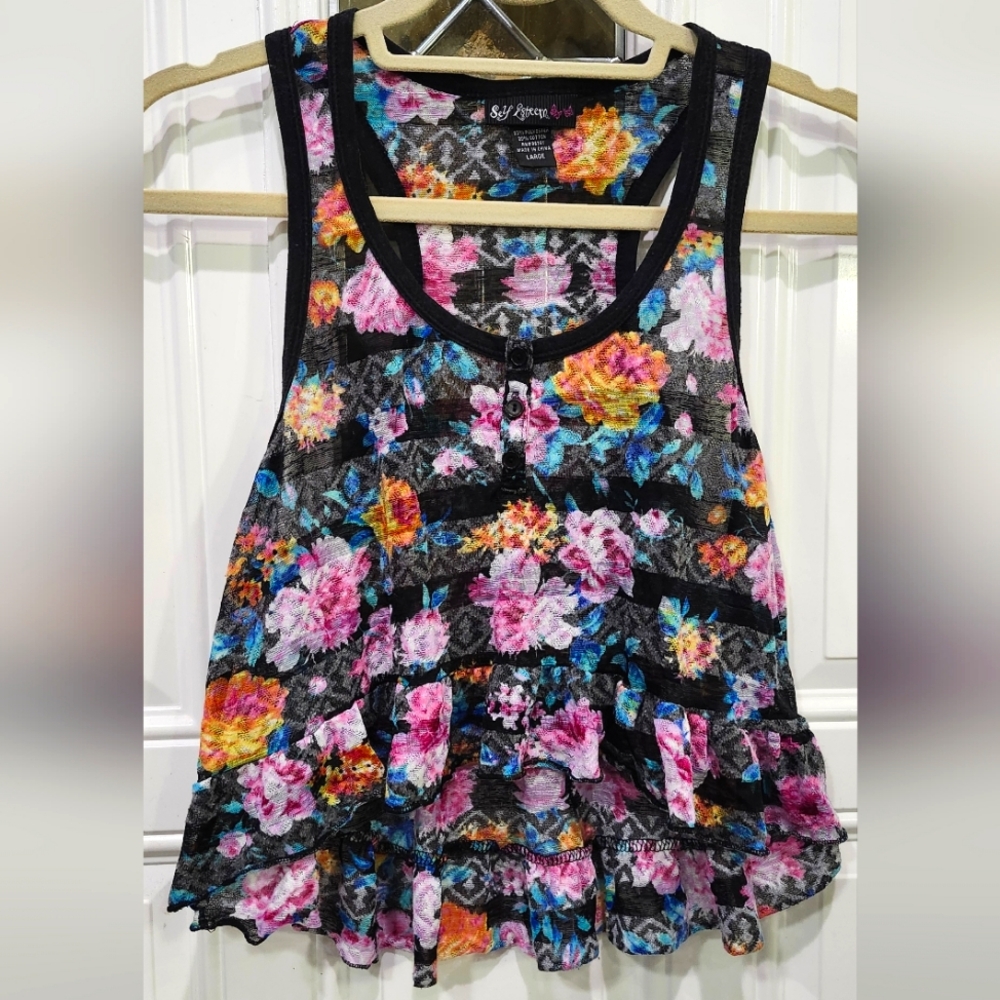 Self Esteem Black Sheer Floral Crop Top Juniors Size Large
